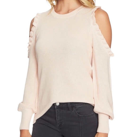 Shoulder Cutout Pink Sweater Cozy Casual Pullover